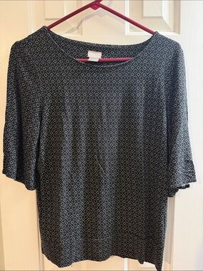 Chico's Black Top with White Geometric Dot Print